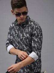 Men Black Printed Casual Shirt-PARKERPRINT-1546-Black