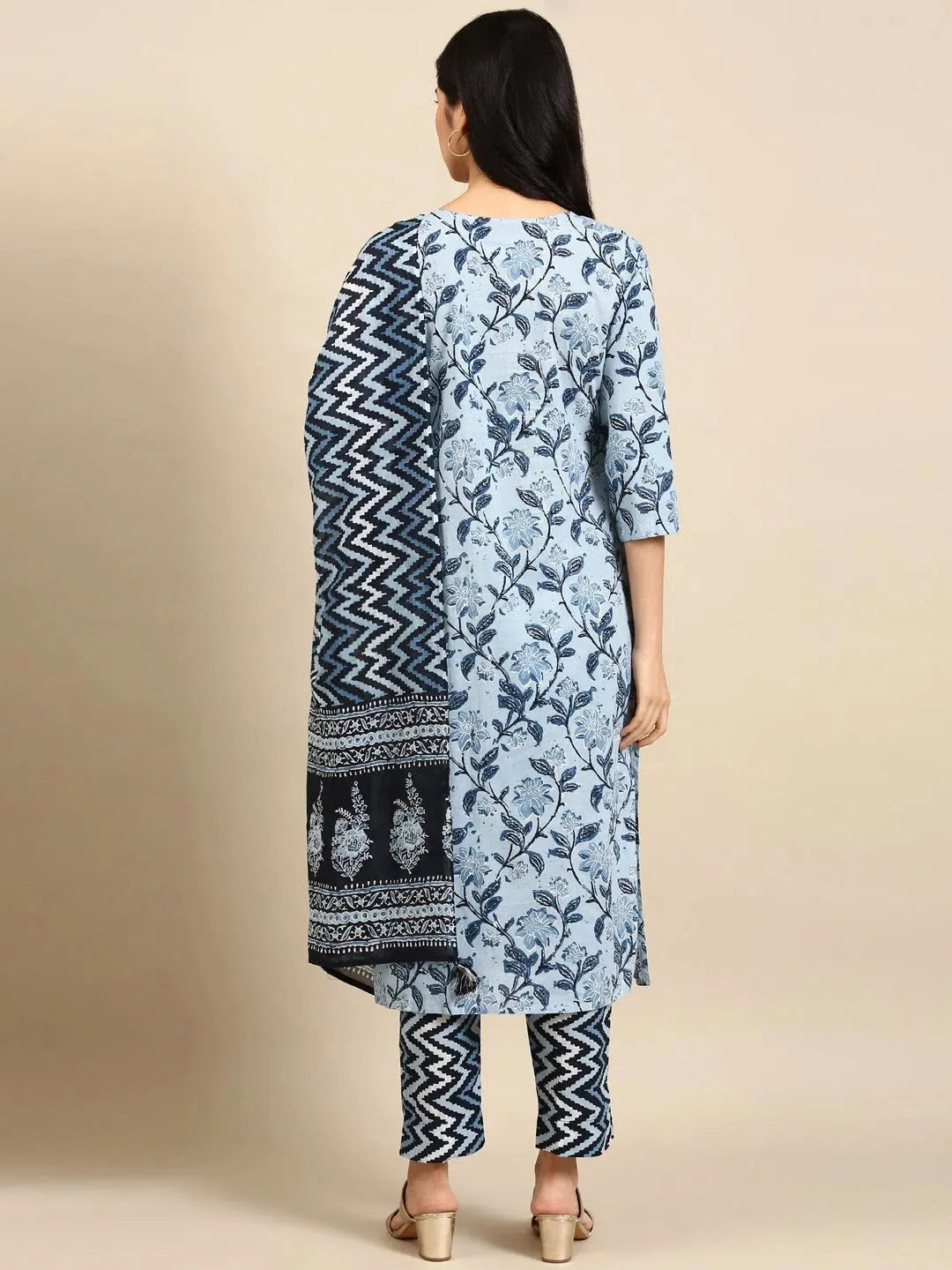 Navy Floral Kurta Set | Women's Cotton Indian Kurta Sets