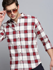 Men Beige Checked Casual Shirt-MARFACHECKS-4434-Beige