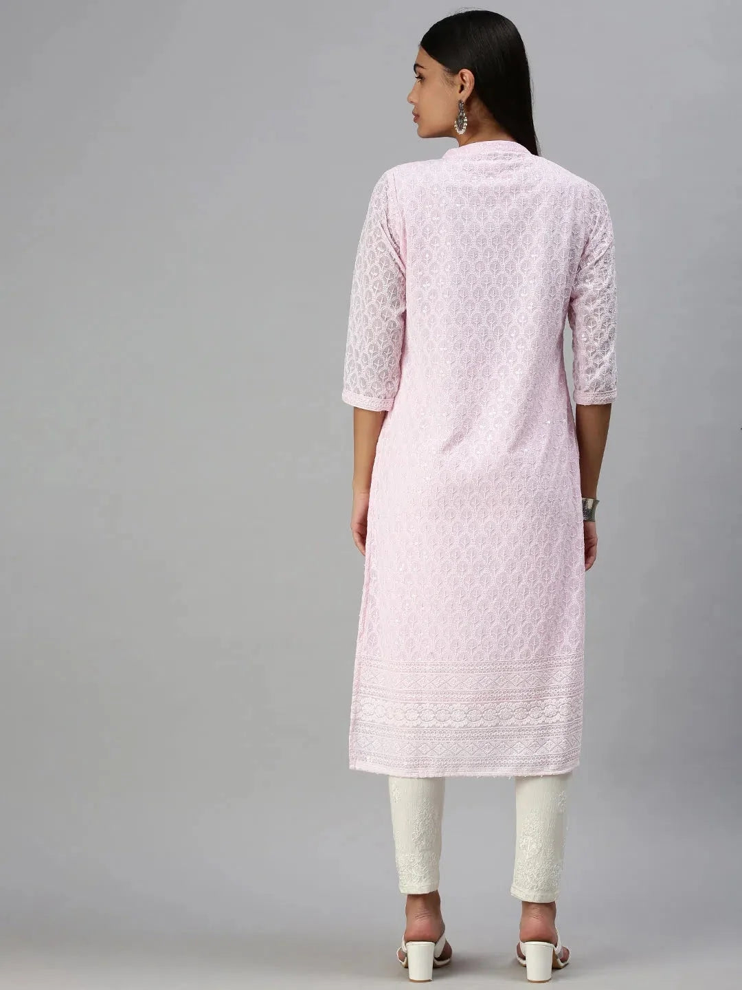Pink Embroidered Nylon Kurta- Stylish Indian Kurta for Women