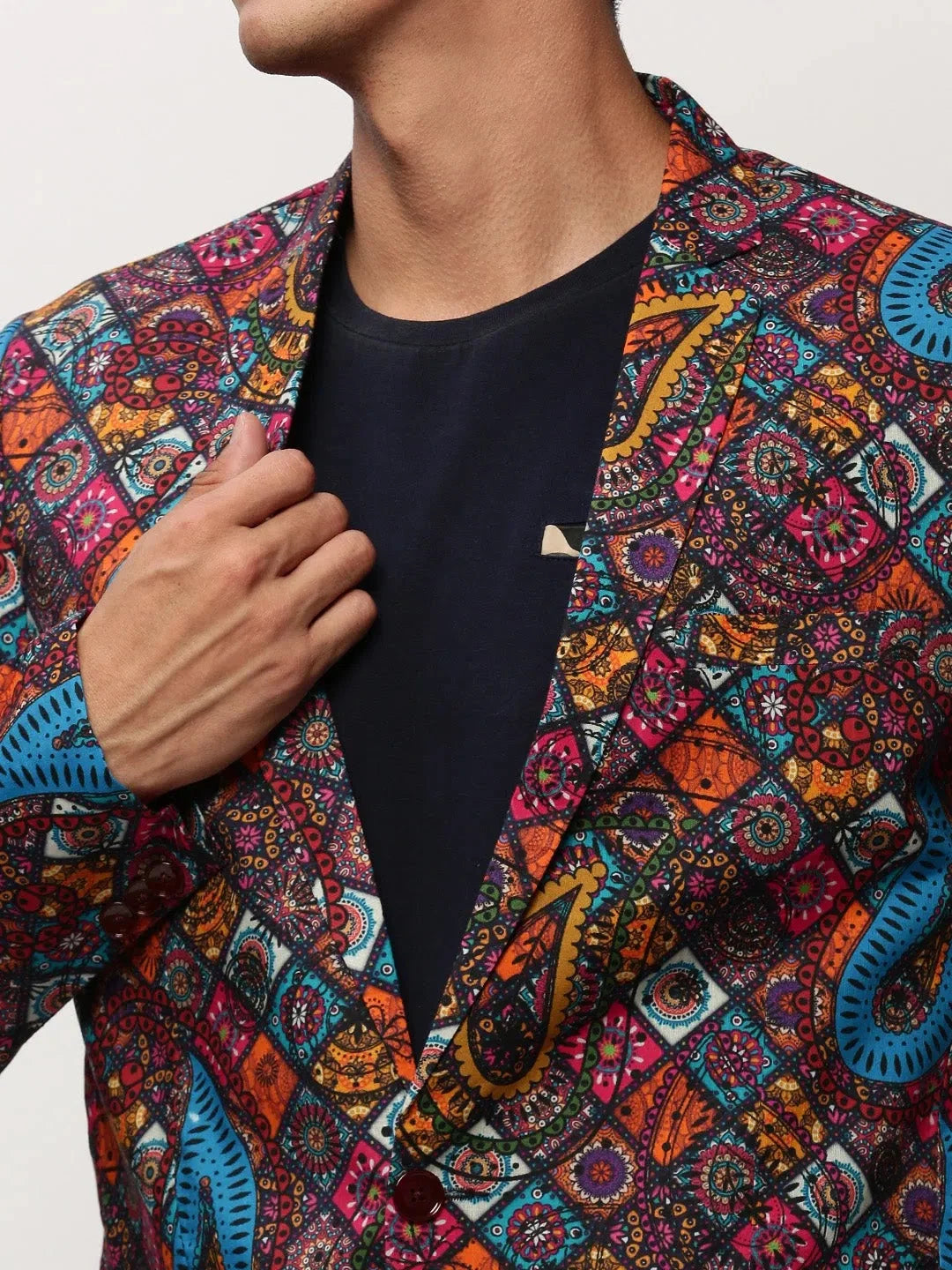 Printed Nehru Jacket: Men's Cotton Ethnic Blazer Style