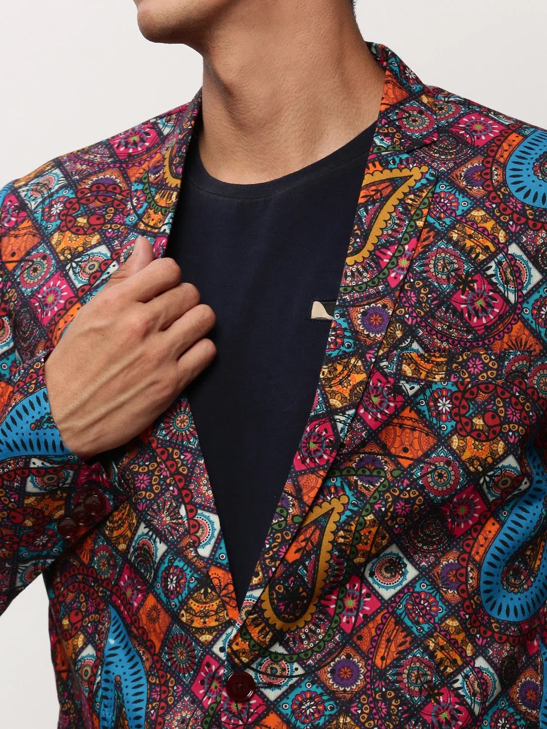 Printed Nehru Jacket: Men's Cotton Ethnic Blazer Style