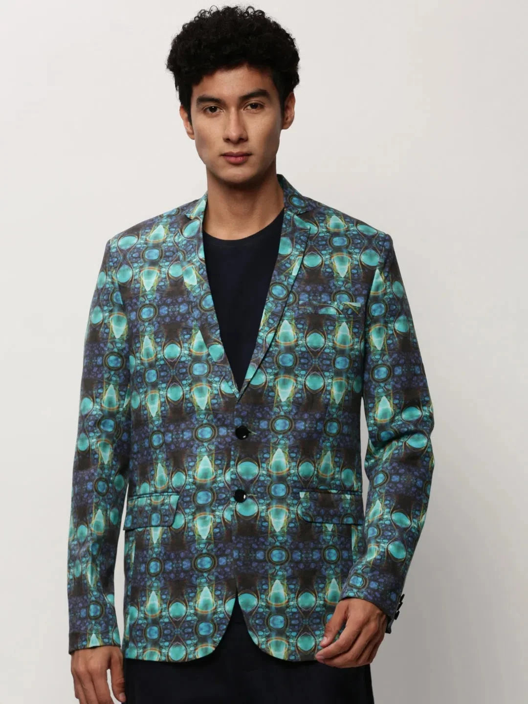 Blue Printed Casual Blazer | Men's Ethnic Nehru Jackets