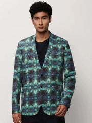 Men Blue Printed Casual Blazers-SOBLZ-082-1-Turquoiseblue
