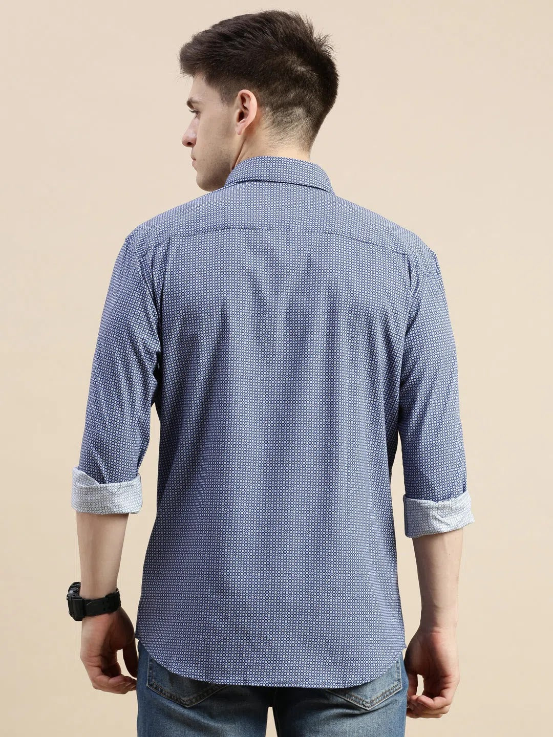 Blue Geometrical Mens Shirt - DesiQlo Cotton Casual Shirt