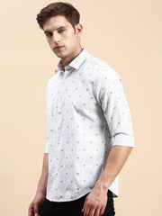 Men White Striped Casual Shirt-DROSHPRINT-8187-Offwhite