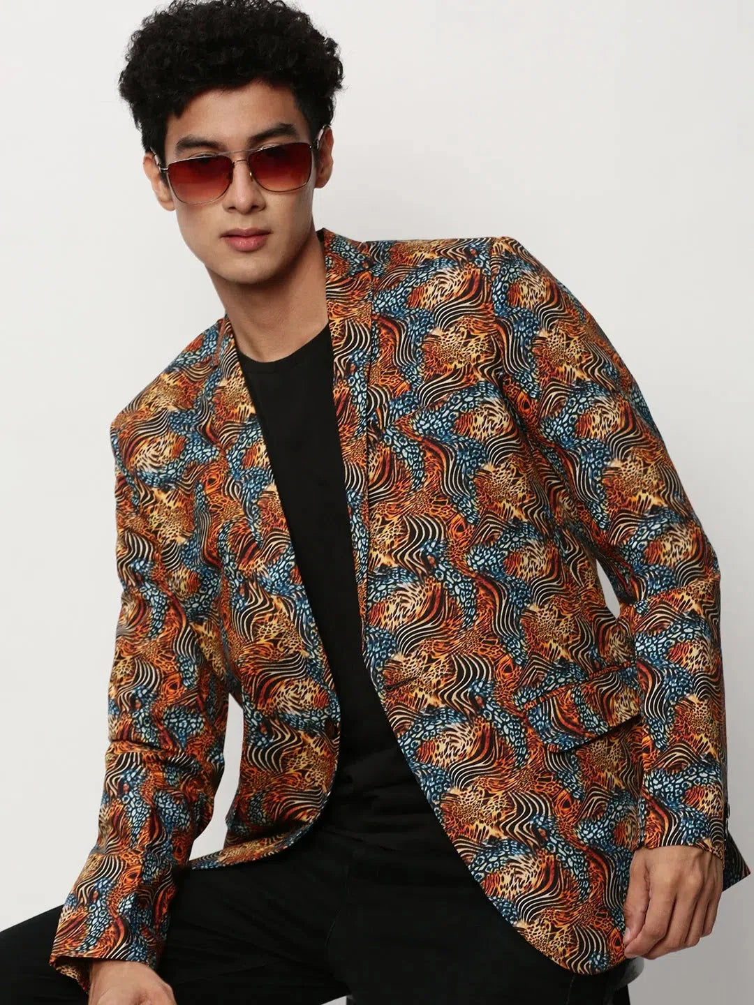 Orange Print Blazer - Modern Modi Jacket Alternative for Men
