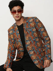 Men Orange Printed Casual Blazers-SOBLZ-080-7-Orange