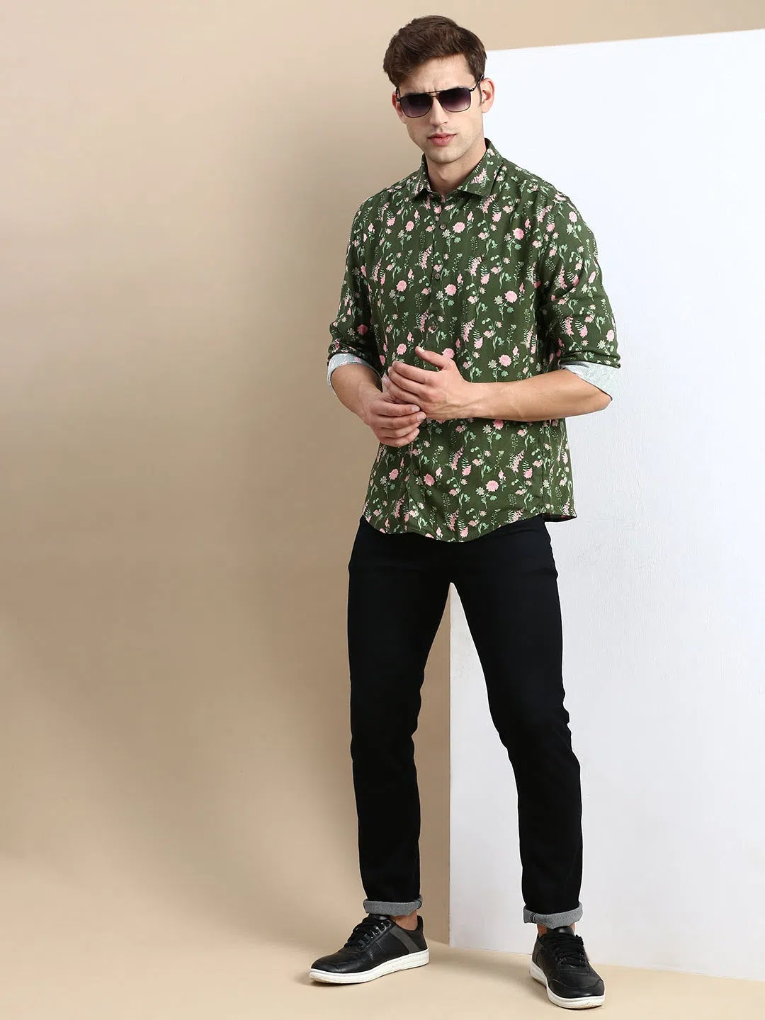 Wholesale Men Green Printed Casual Shirt