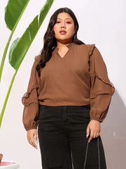 Women Brown Sleeve Ruffle Detail Top