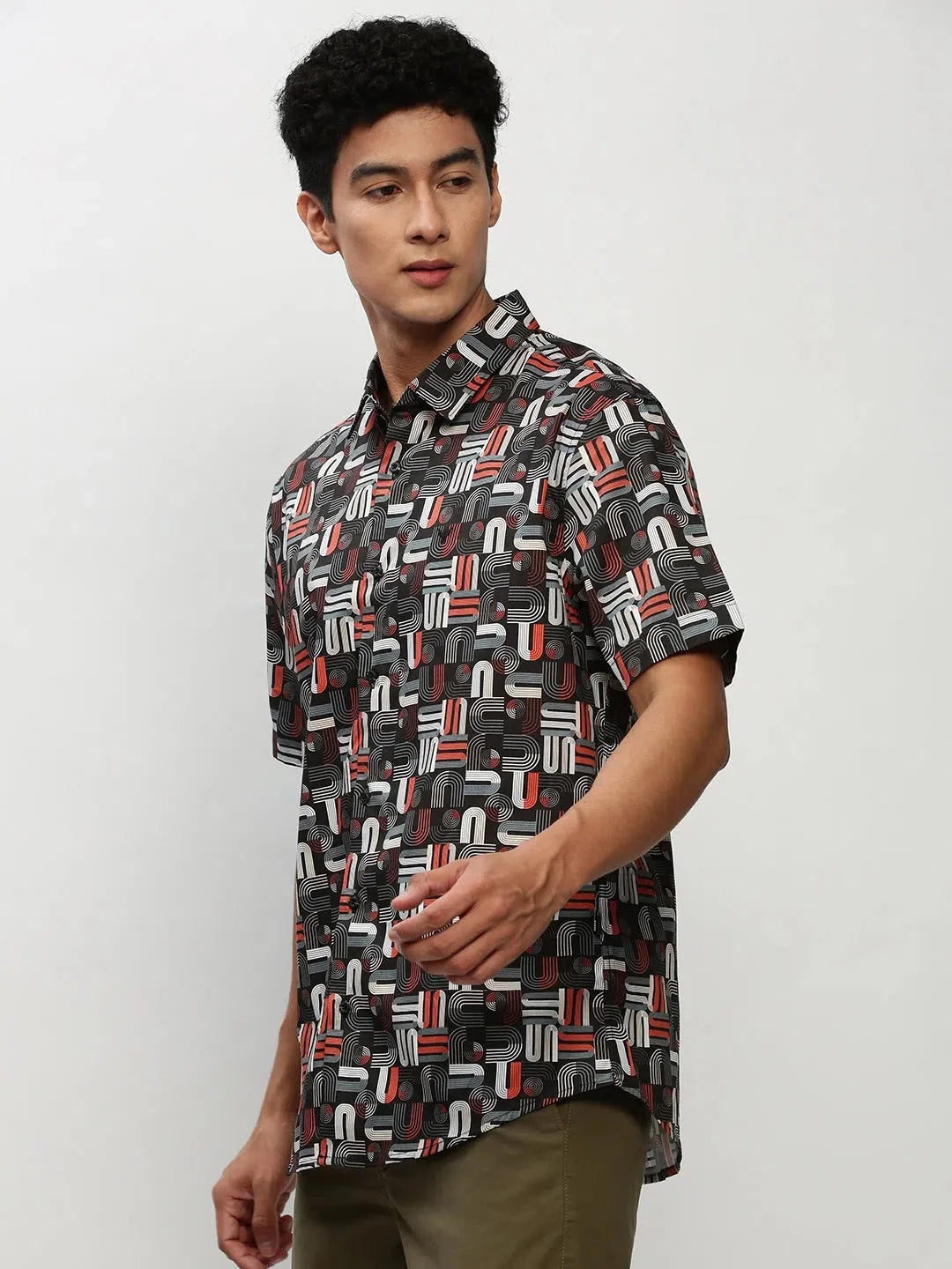 Black Printed Mens Shirt - Abstract Cotton Casual Shirt