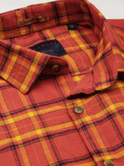 Men Rust Checked Casual Shirt-VIVACHECKS-253-Rust