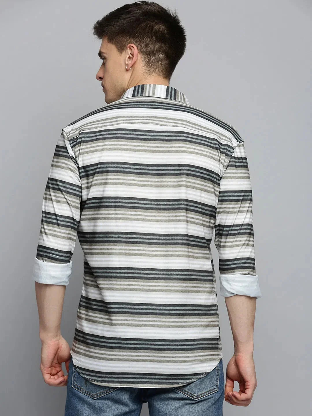 Men's Green Striped Cotton Shirt - Casual & Stylish