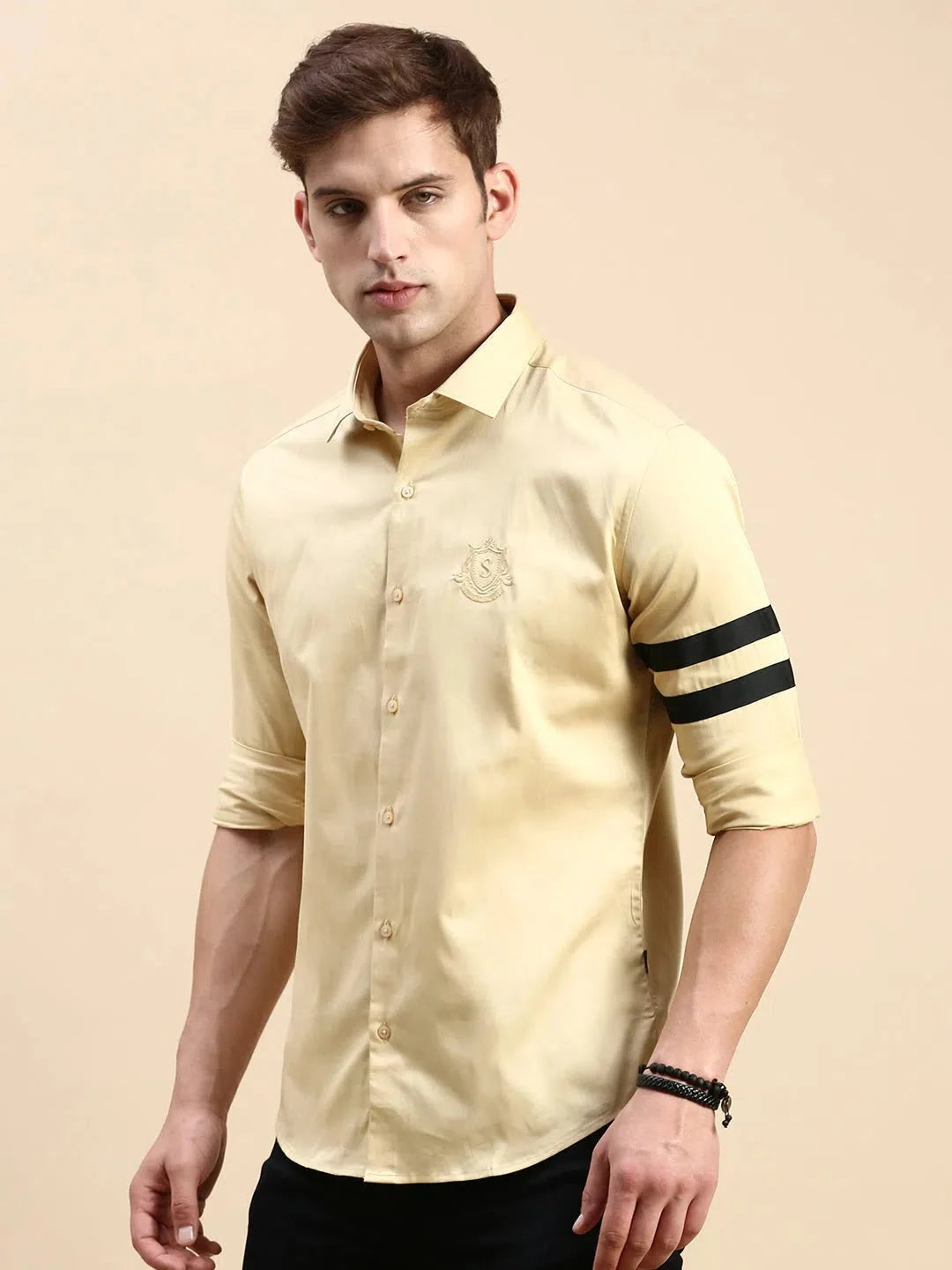 Beige Solid Mens Shirt | Cotton Casual Shirt - DesiQlo