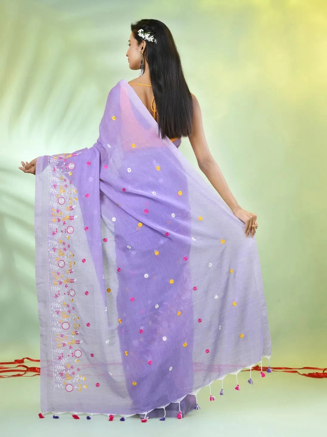 Lavender Floral Cotton Saree | Designer Sarees India