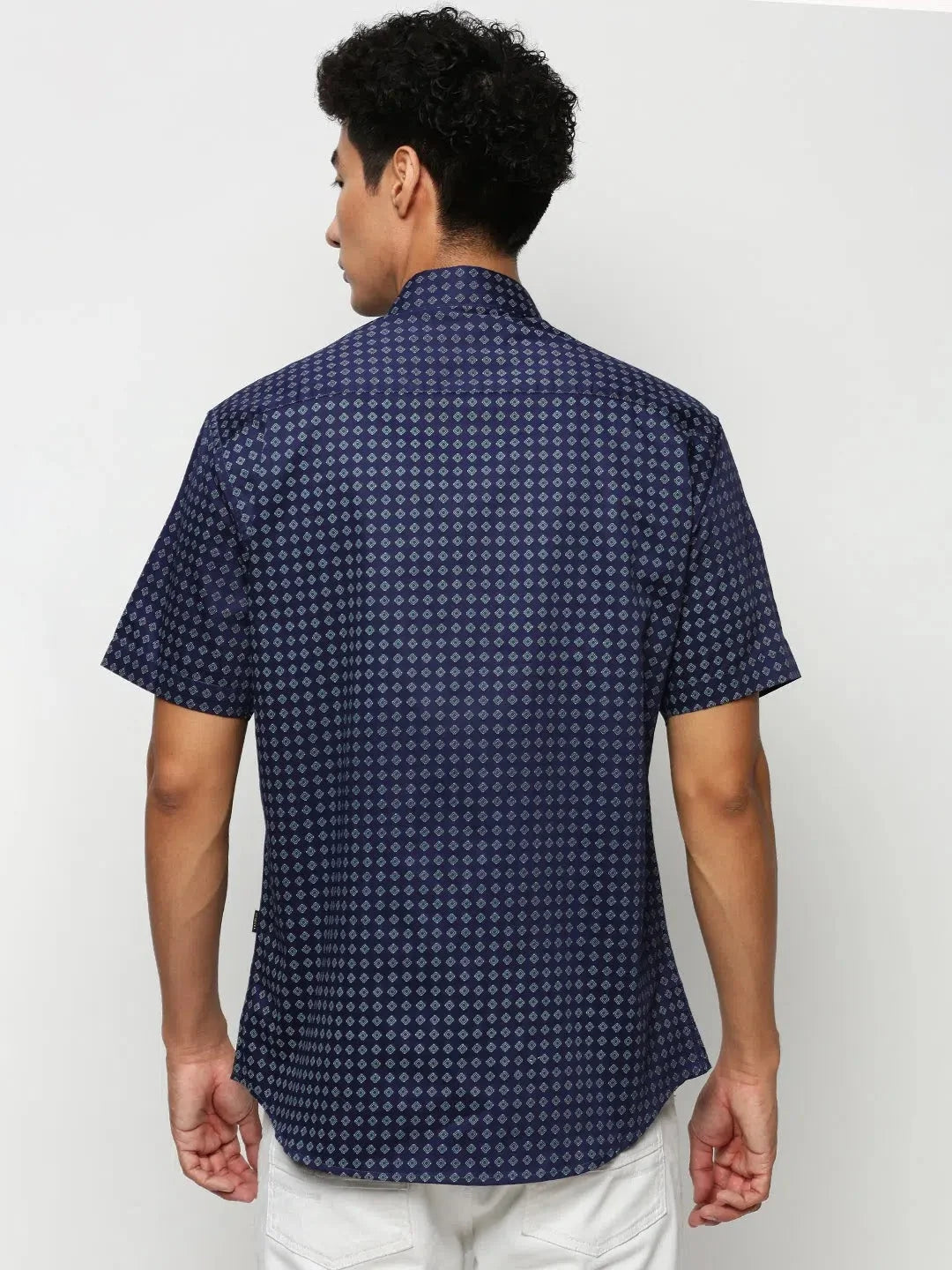 Navy Geometric Mens Shirt | Casual Cotton Printed Shirt