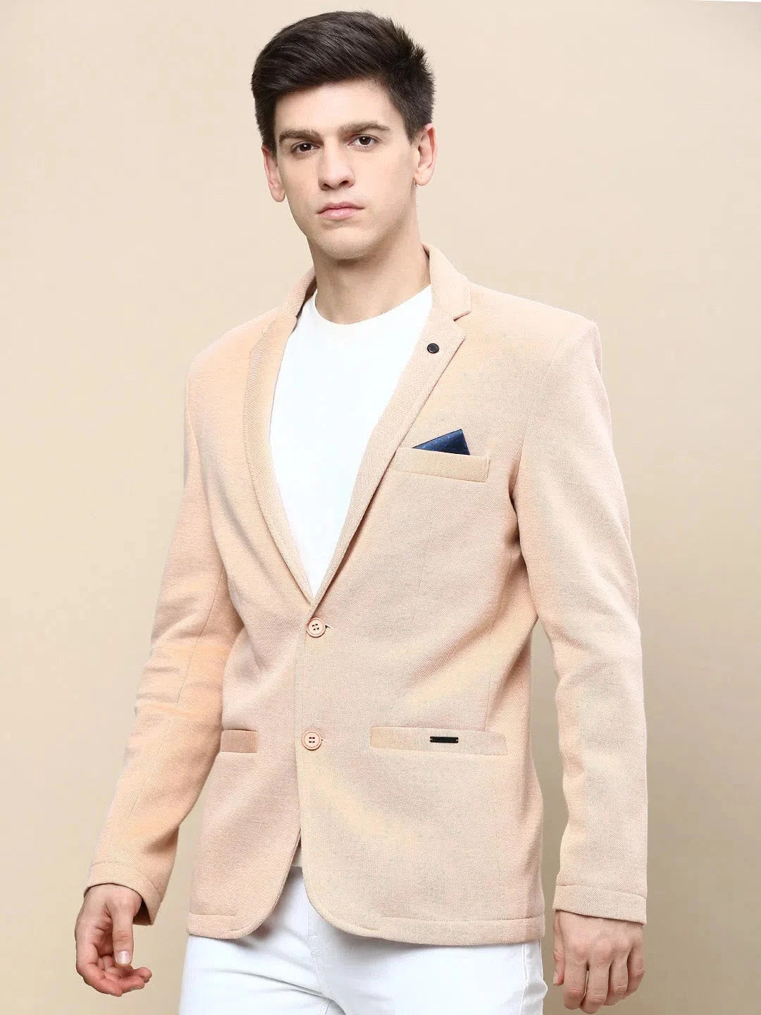 Peach Solid Nehru Jacket: Men's Cotton Casual Blazer