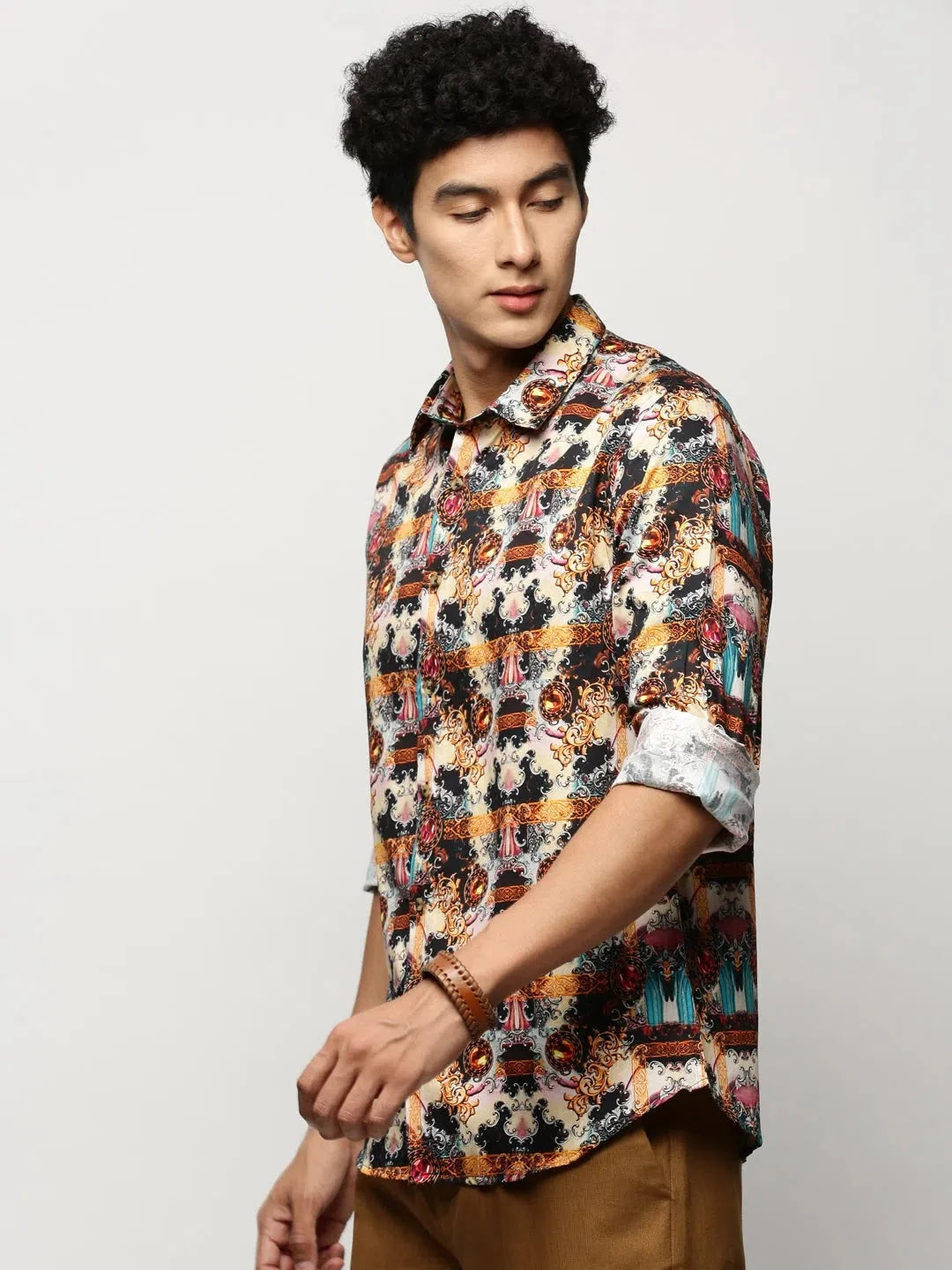 Black Printed Mens Shirt - Ethnic Cotton Shirt | DesiQlo