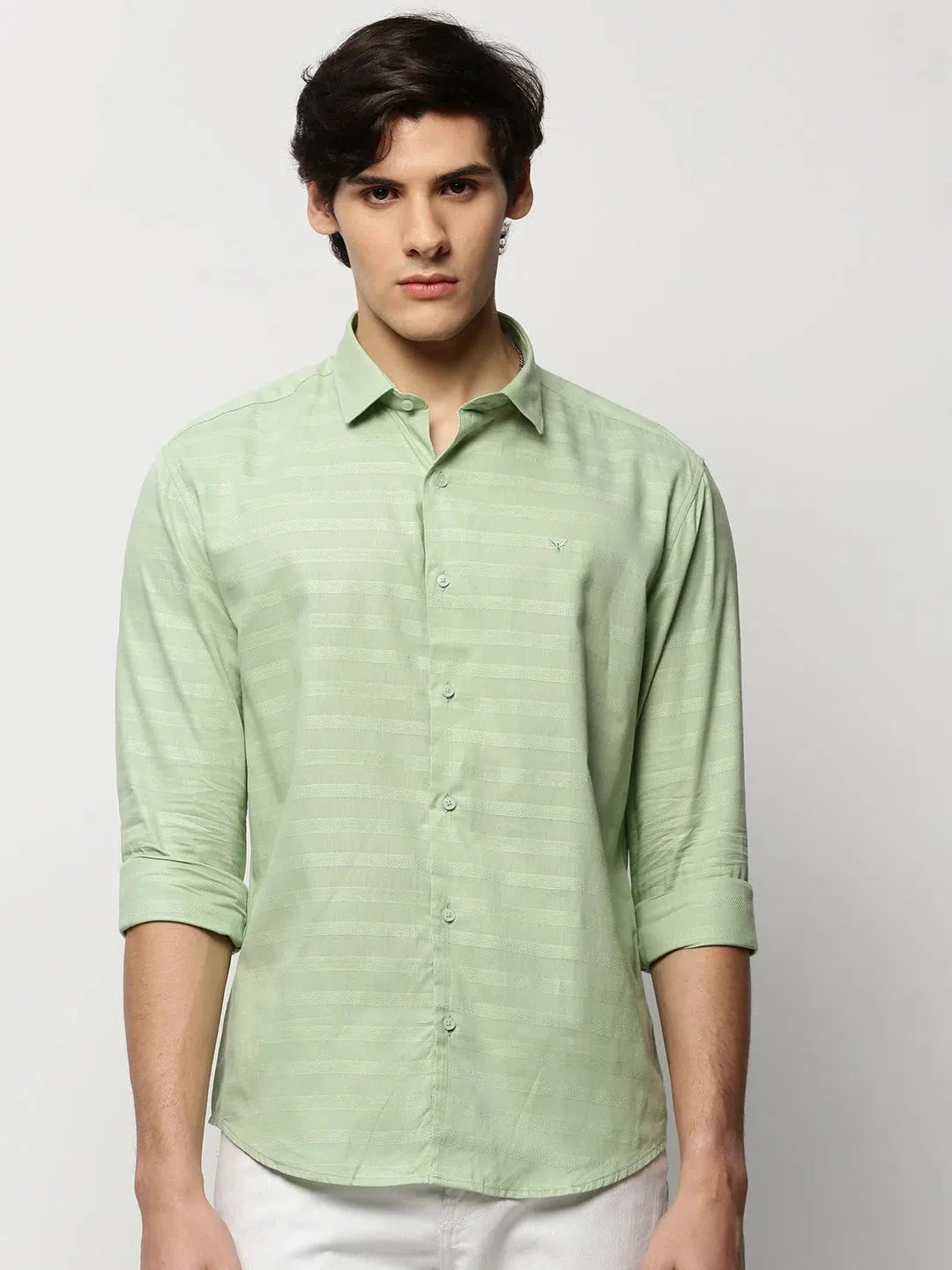 Green Striped Cotton Mens Shirt - Stylish Casual Shirts Online