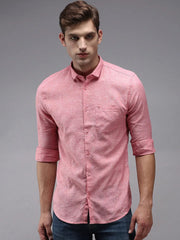 Men Pink Solid Casual Shirt-COLINLINEN-1337-Coral