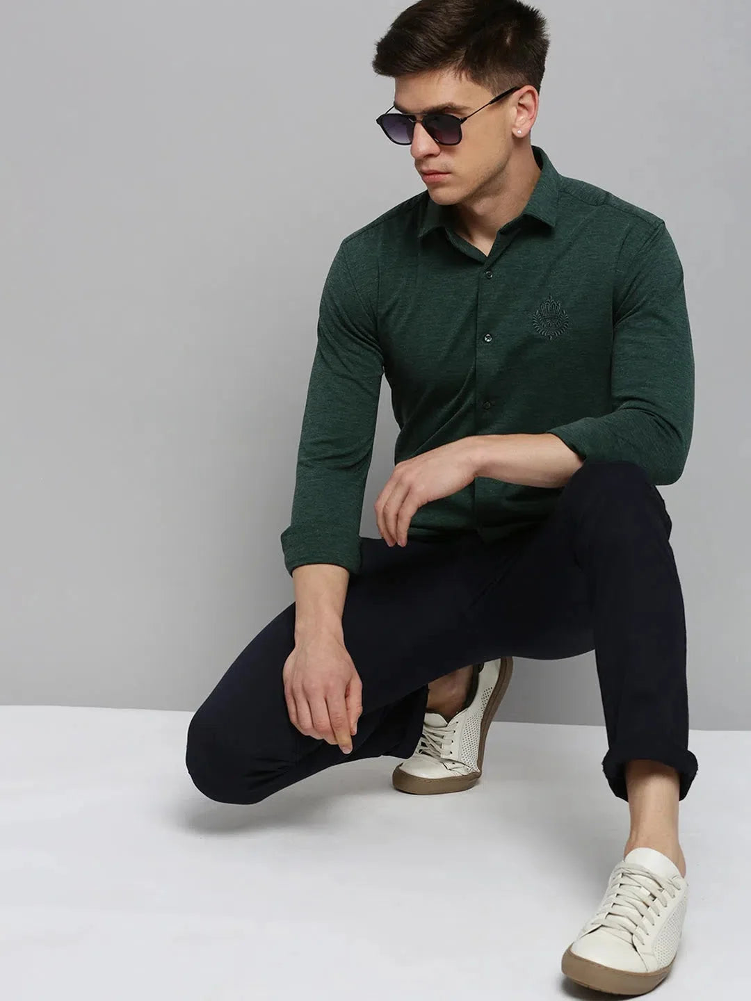 Green Solid Mens Shirt - Cotton Casual Shirts | DesiQlo