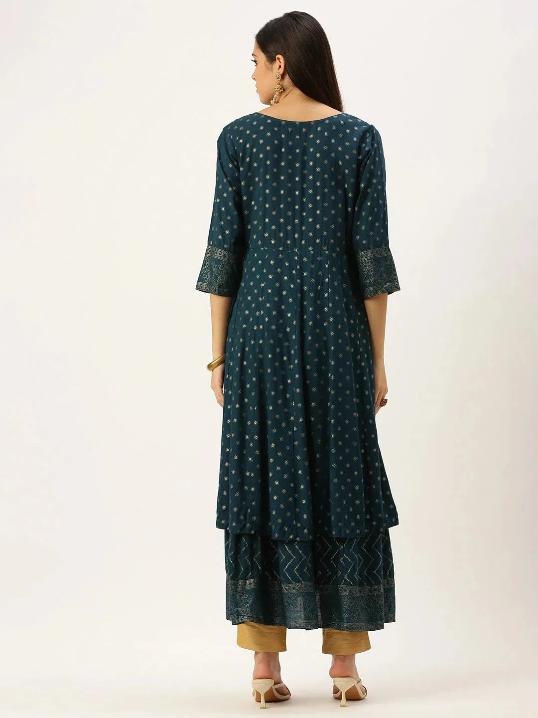 Teal Printed Anarkali Kurta for Women | DesiQlo