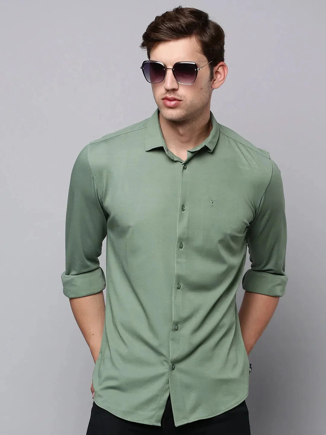 Men Green Solid Casual Shirt-MONTIKNITS-3360-Green
