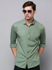 Men Green Solid Casual Shirt-MONTIKNITS-3360-Green