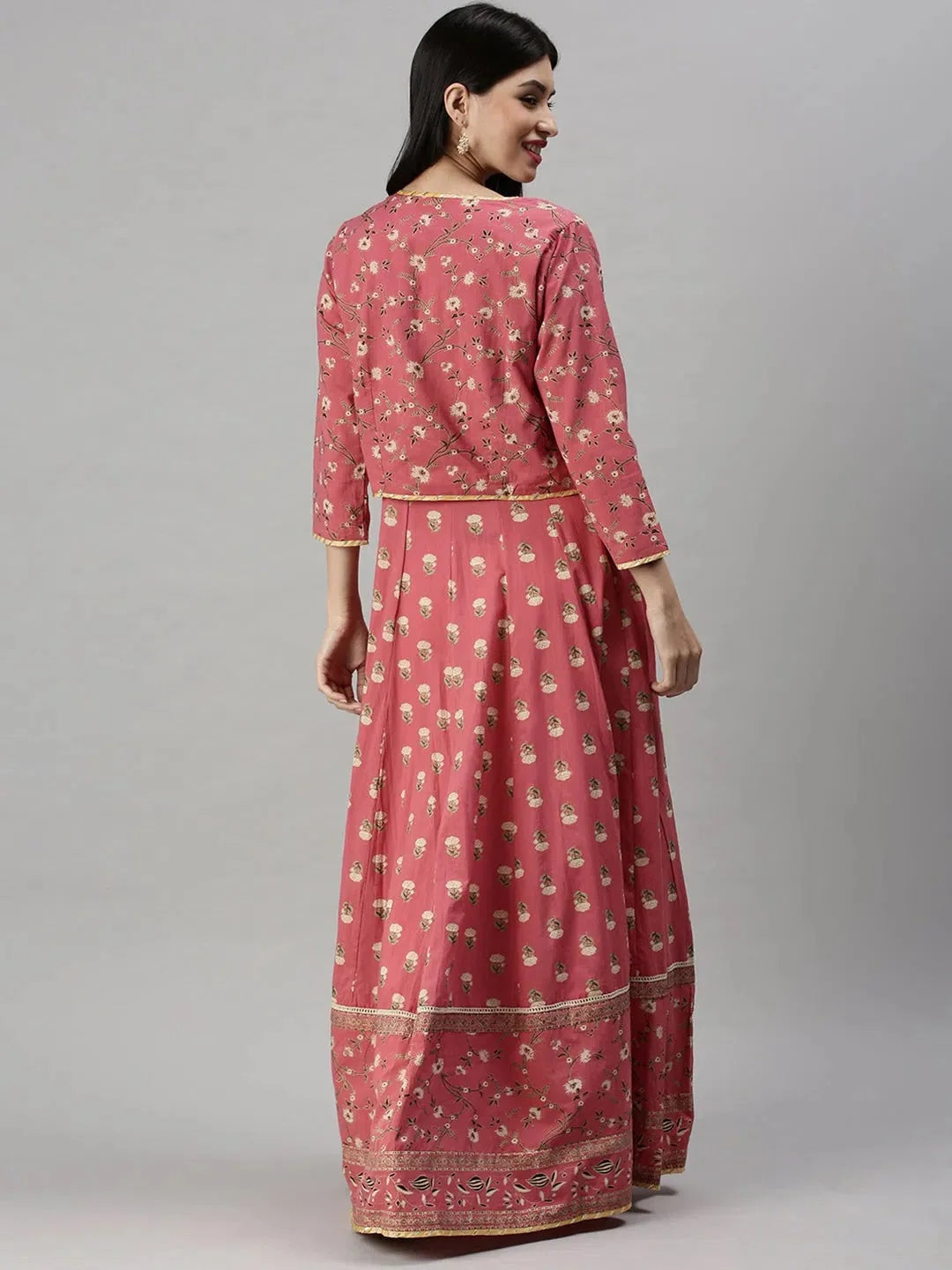 Pink Floral Anarkali Kurta for Women | Printed Anarkali Dress