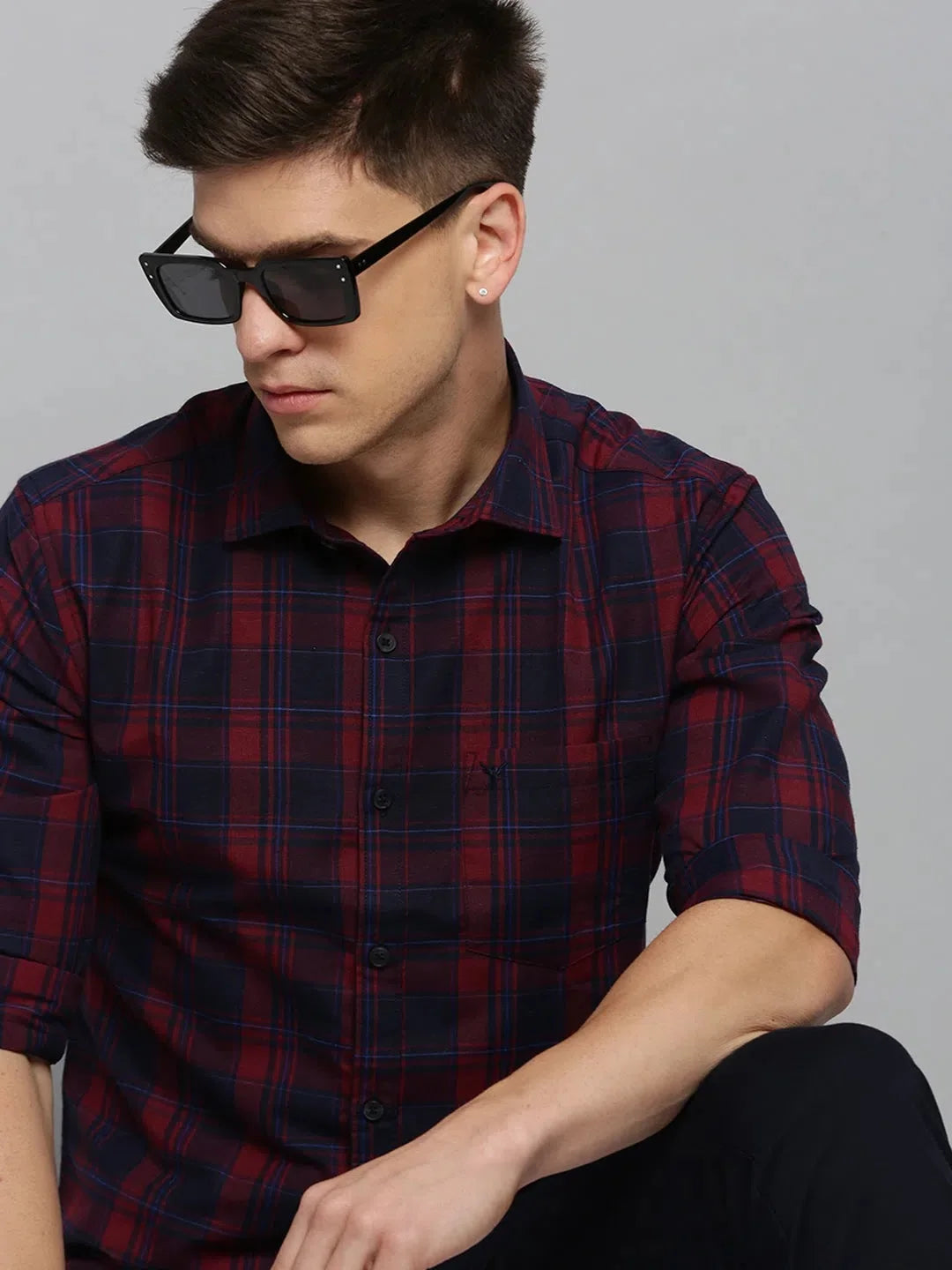 Maroon Checked Mens Shirt | Stylish Cotton Formal Shirts