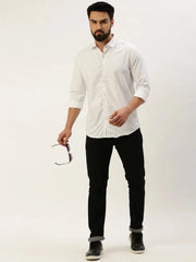 Men White Solid Casual Shirt-PARXPLAINDOBBY-3145-White