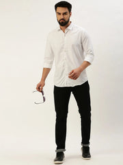 Men White Solid Casual Shirt-PARXPLAINDOBBY-3145-White