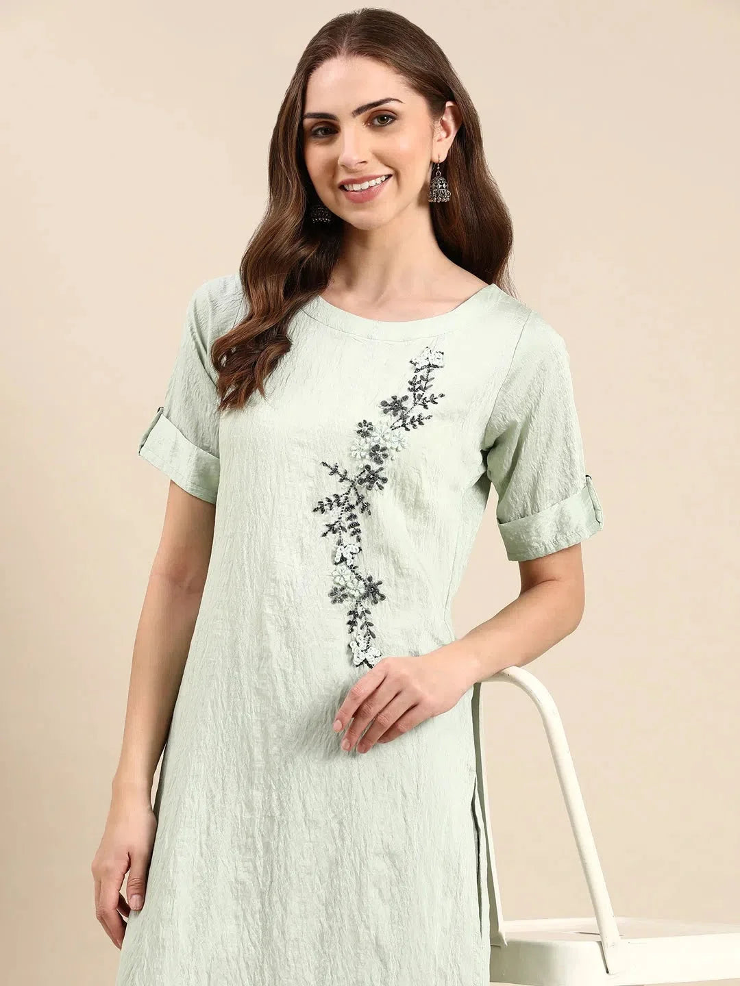 Sea Green Kurta - Women's Solid Indian Kurtis Online Now