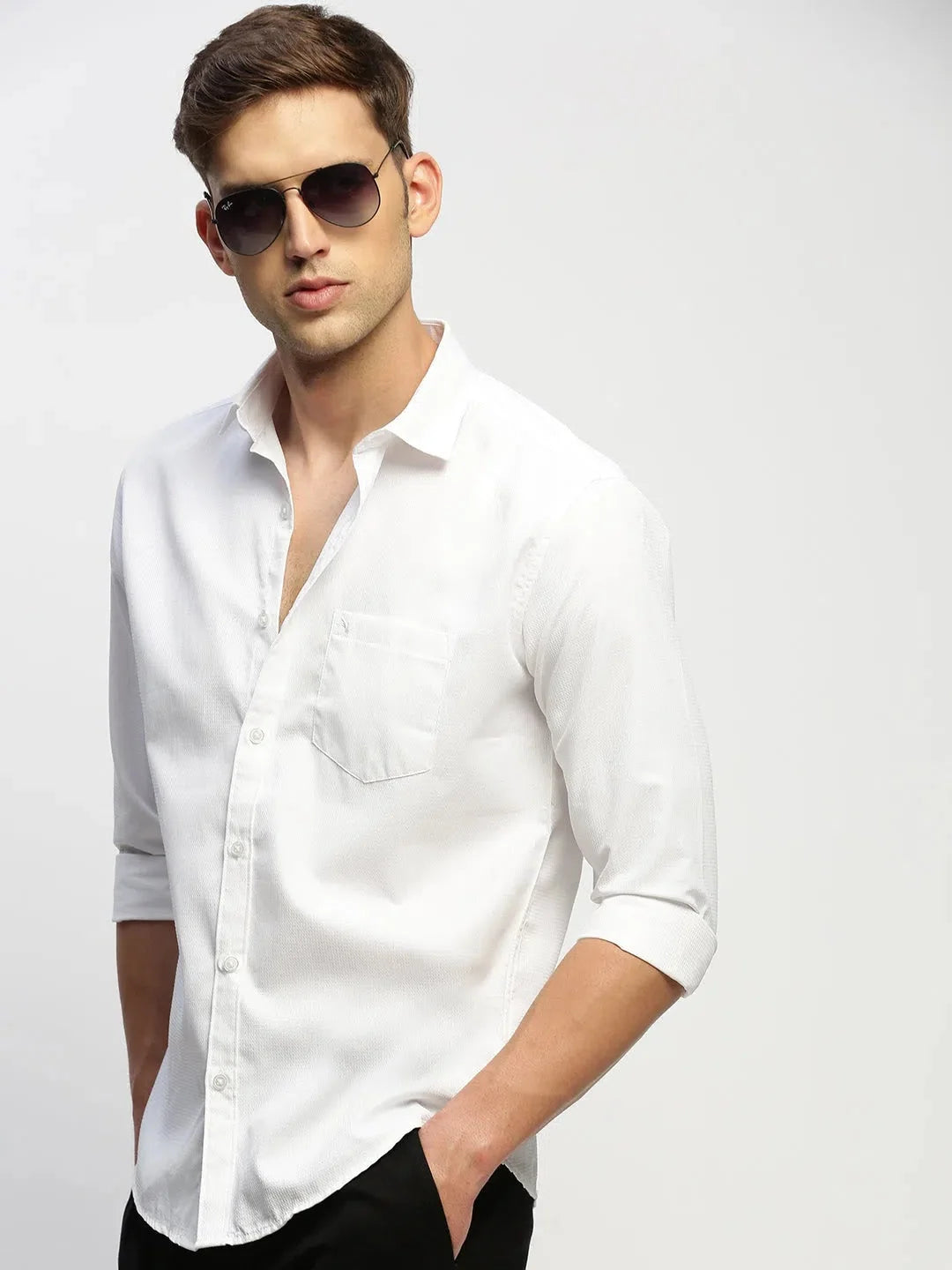 White Cotton Mens Shirt - Solid Formal Shirts | DesiQlo