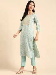 Women's Sea Green Printed Kurta Set-RF-1949eagreen