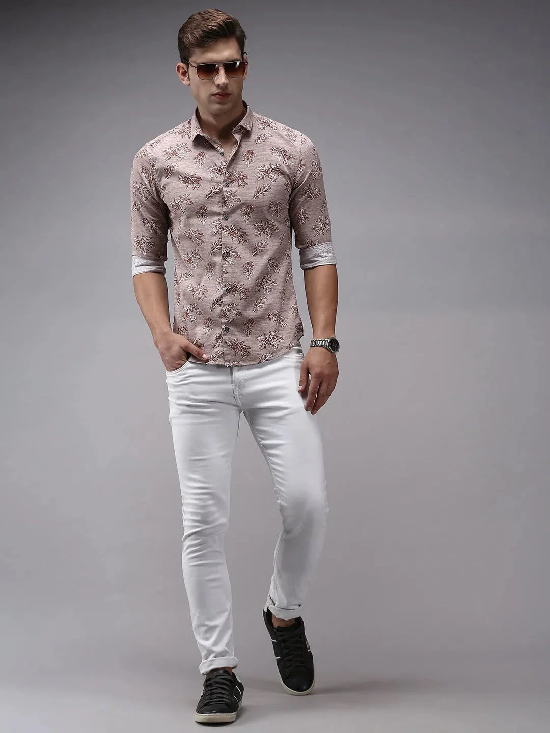 Brown Printed Mens Shirt | Cotton Casual Shirt - DesiQlo