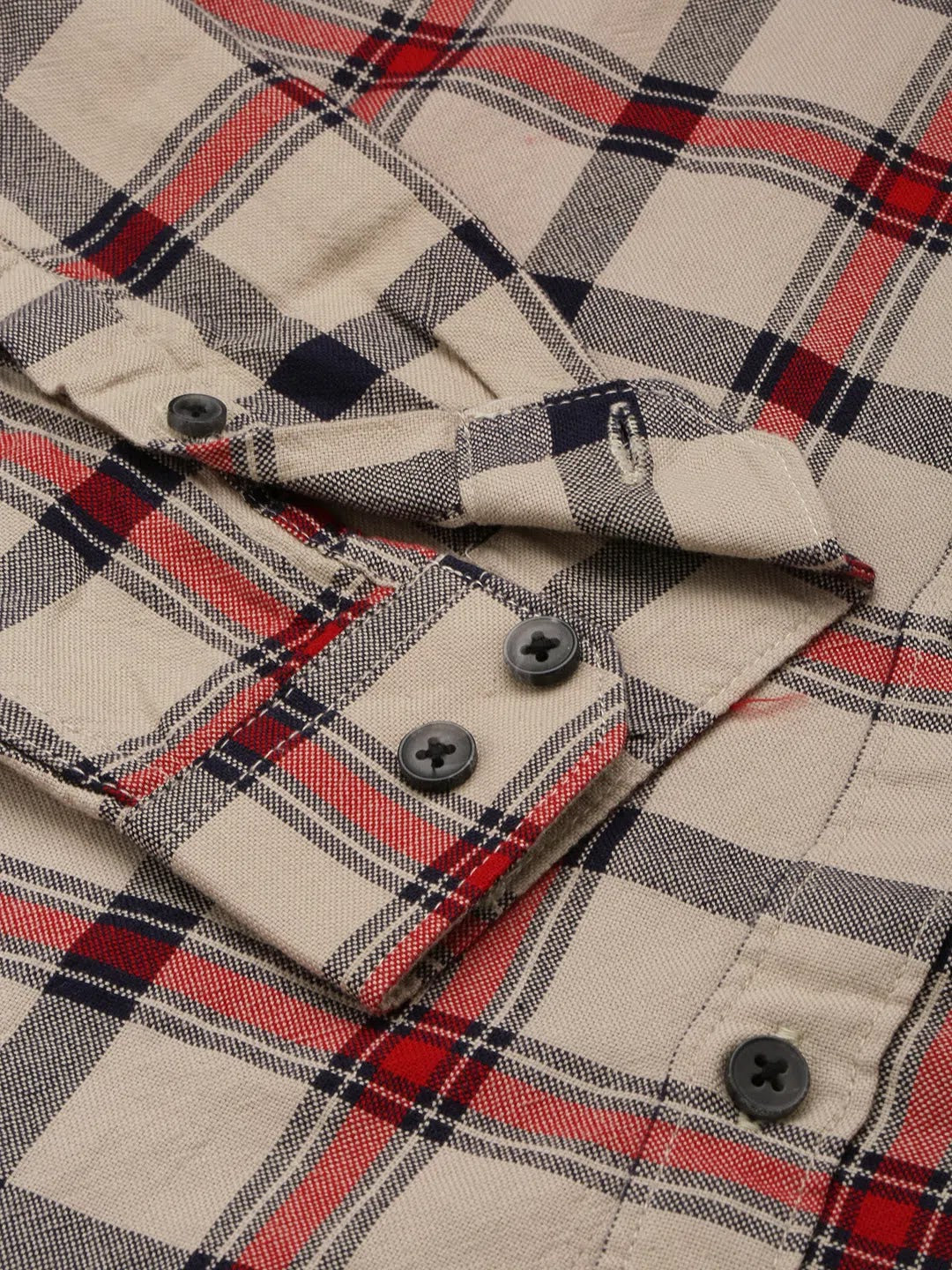 Beige Checked Mens Shirt - Cotton Casual Shirt