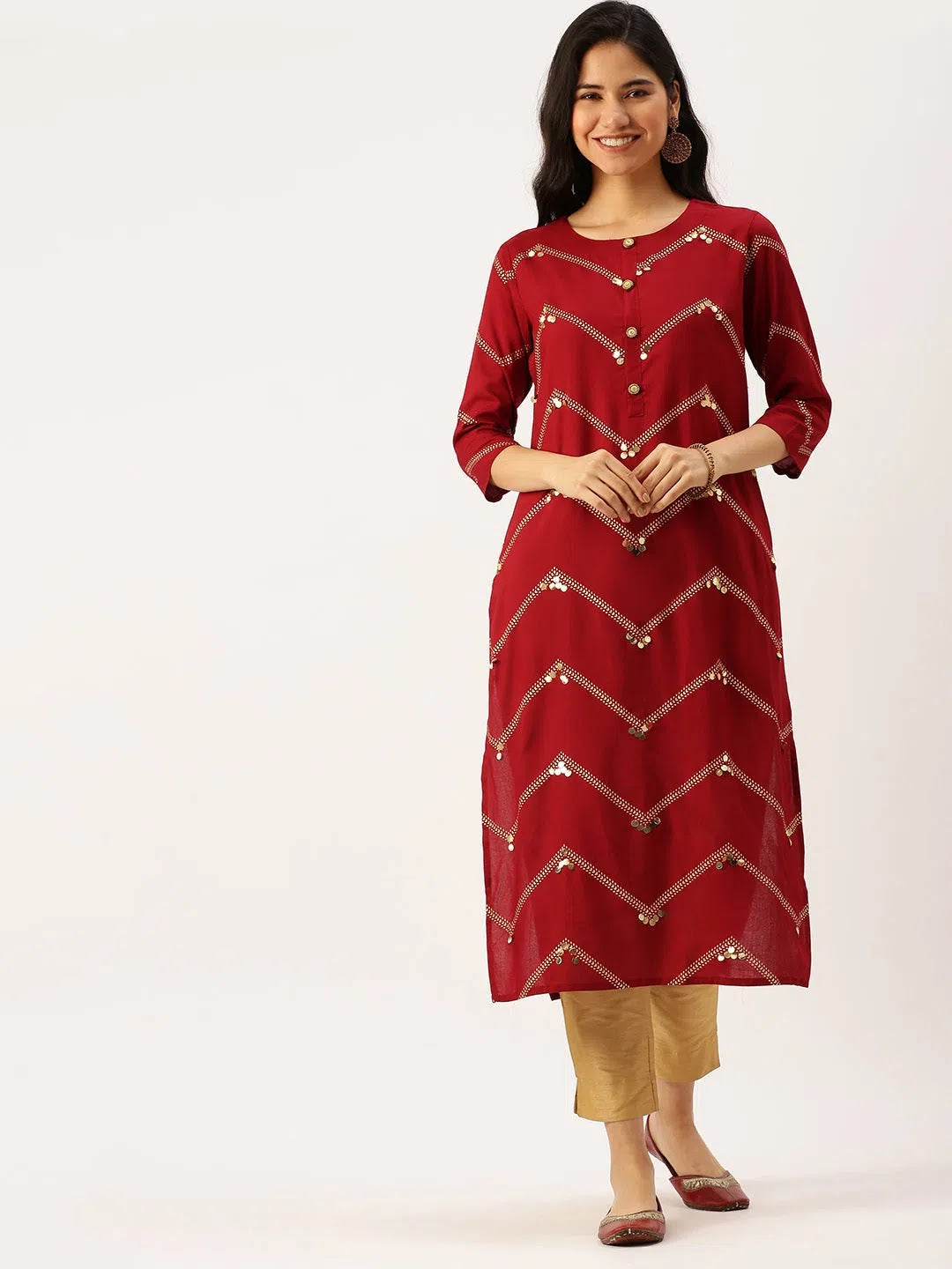 Red Printed Cotton Kurta - Stylish Indian Kurta for Women