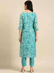 Women's Turquoise Blue Printed Kurta SetKC-3369-Turquoiseblue