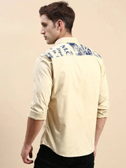 Men Khaki Printed Casual Shirt-JAVAPRINT-5128-Khaki