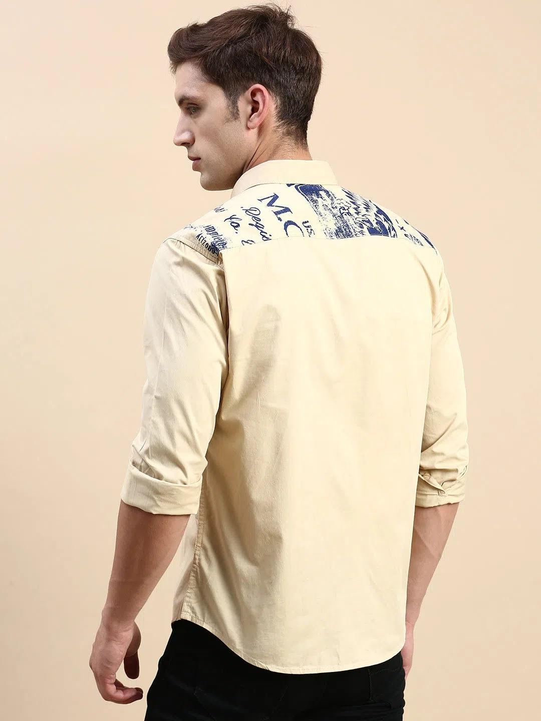 Khaki Printed Mens Shirt | Cotton Casual Shirts DesiQlo