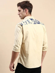 Men Khaki Printed Casual Shirt-JAVAPRINT-5128-Khaki