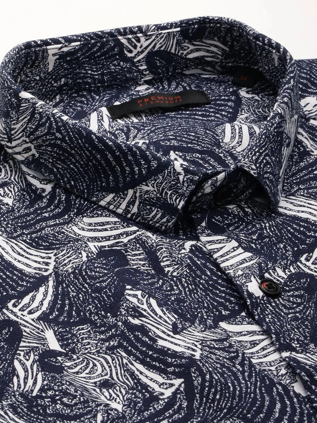 Men's Navy Printed Shirt - Cotton Casual Shirt | DesiQlo