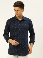 Men Navy Printed Casual Shirt-LUCASKNITS-4607-Navyblue