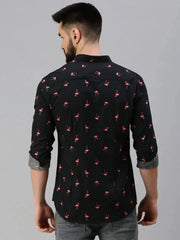 Men Black Printed Casual Shirt-GOLDENPRINT-1219-Black