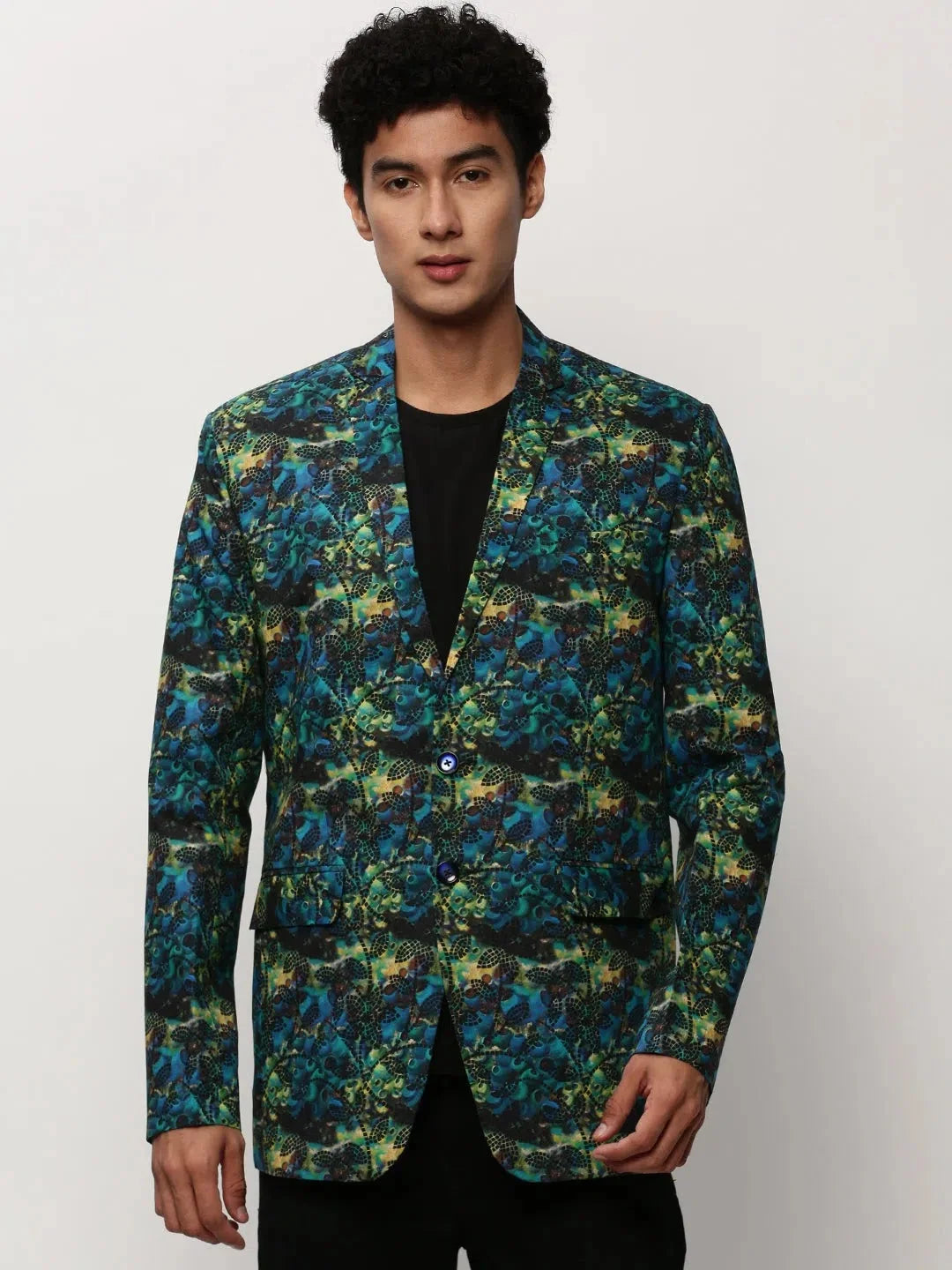 Blue Printed Casual Blazer | Nehru Jacket Wedding - DesiQlo