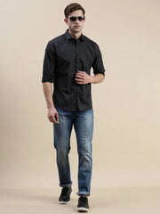 Men Black Geometrical Casual Shirt-DATURA-1815-Black