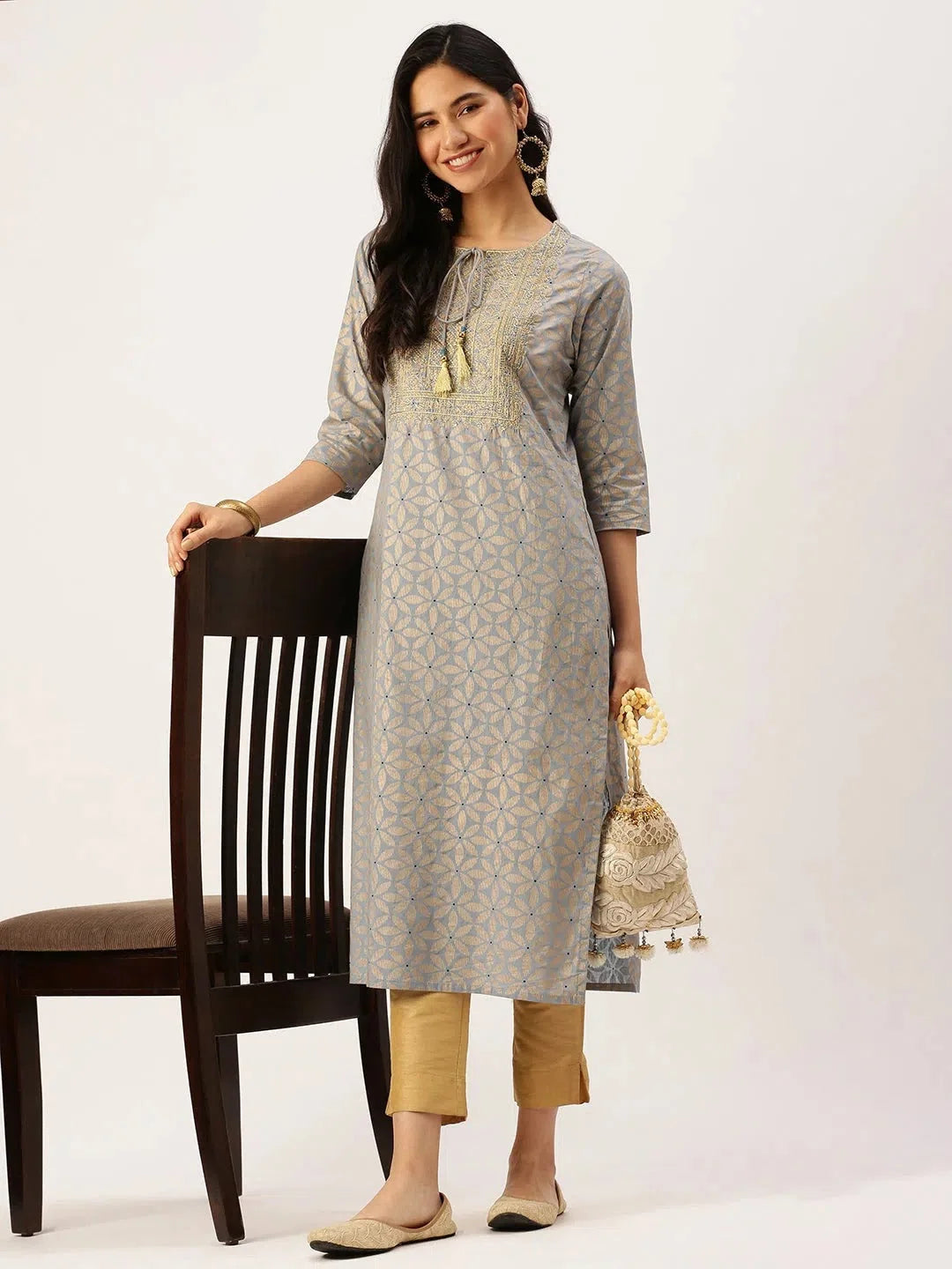 Blue Printed Straight Kurta for Women | Indian Kurta Online