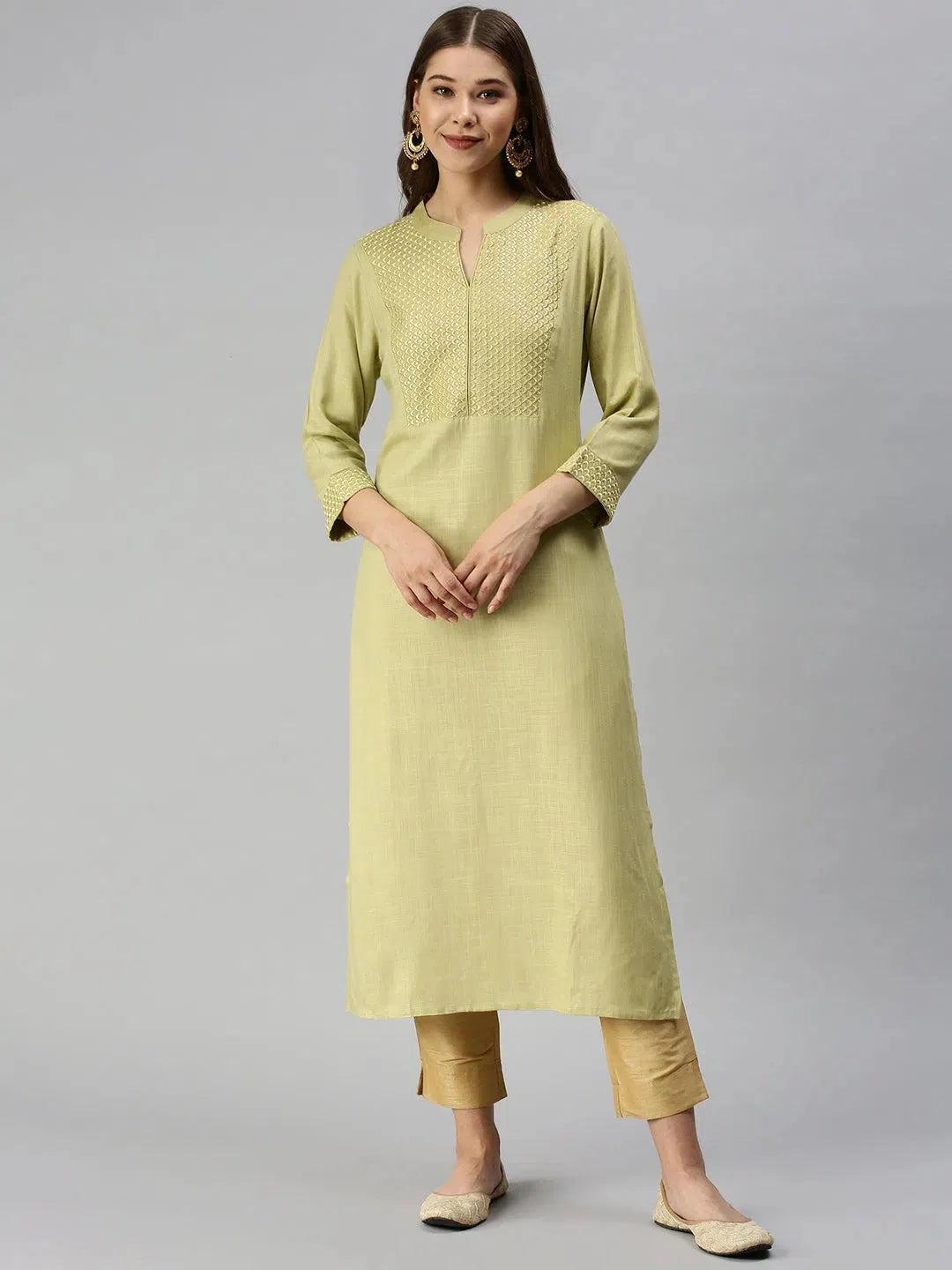 Lime Green Solid Viscose Kurta | Casual Indian Kurtis