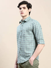 Men Green Checked Casual Shirt-ALBACHECKS-69-Green